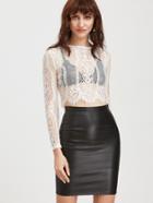 Shein White Lace See-through Crop Blouse