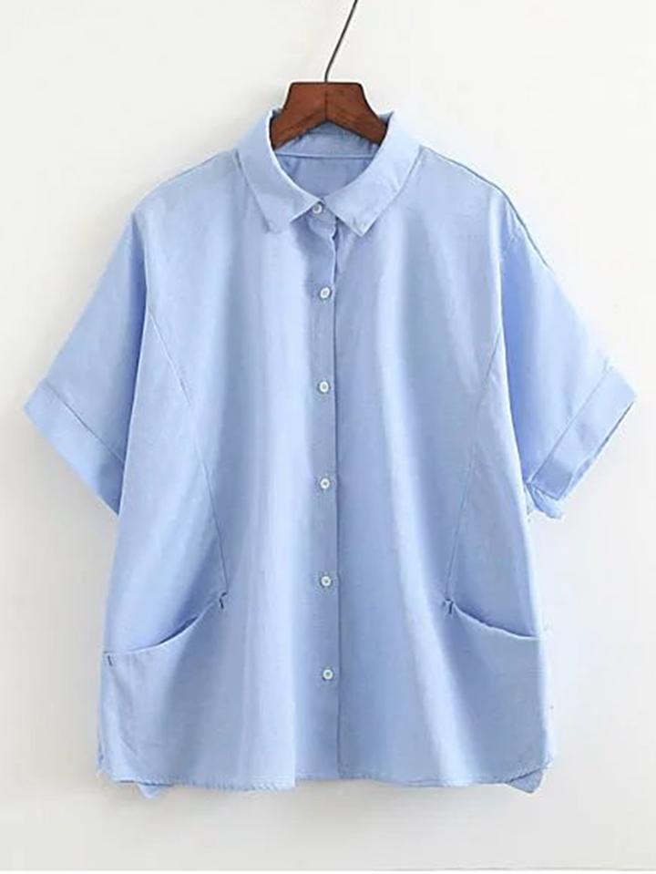 Shein Elbow Sleeve Blouse With Pockets