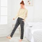 Shein Giraffe Print Top & Plaid Pants Pj Set