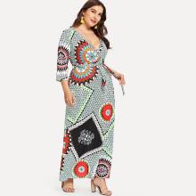 Shein Plus Ornate Print Wrap Dress