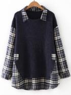 Shein Navy Plaid Drop Shoulder 2 In 1 Sweater
