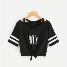 Shein Letter Print Knot Front Top