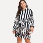 Shein Plus Stripe & Flower Print Shirt Dress