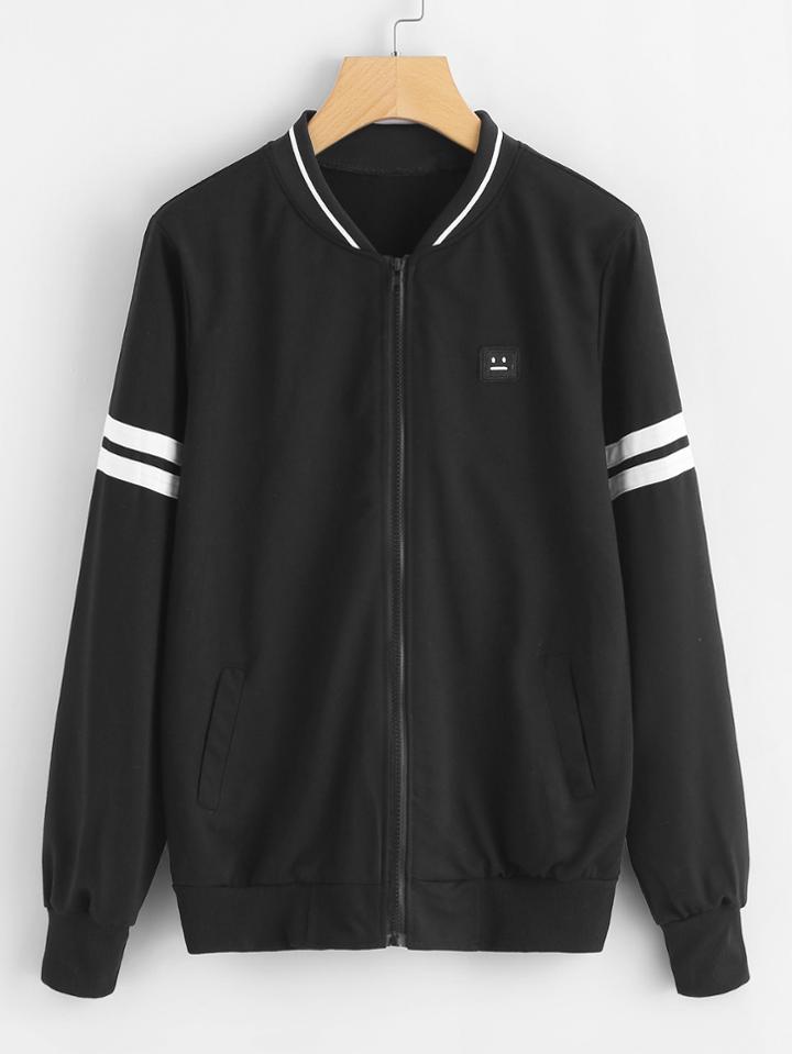 Shein Ribbed Trim Varsity Striped Jacket