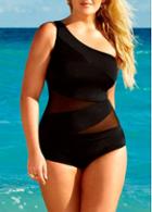 Rosewe One Shoulder Black Plus Size Swimwear