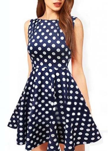 Rosewe Lovely Dot Print Round Neck Sleeveless A Line Dress