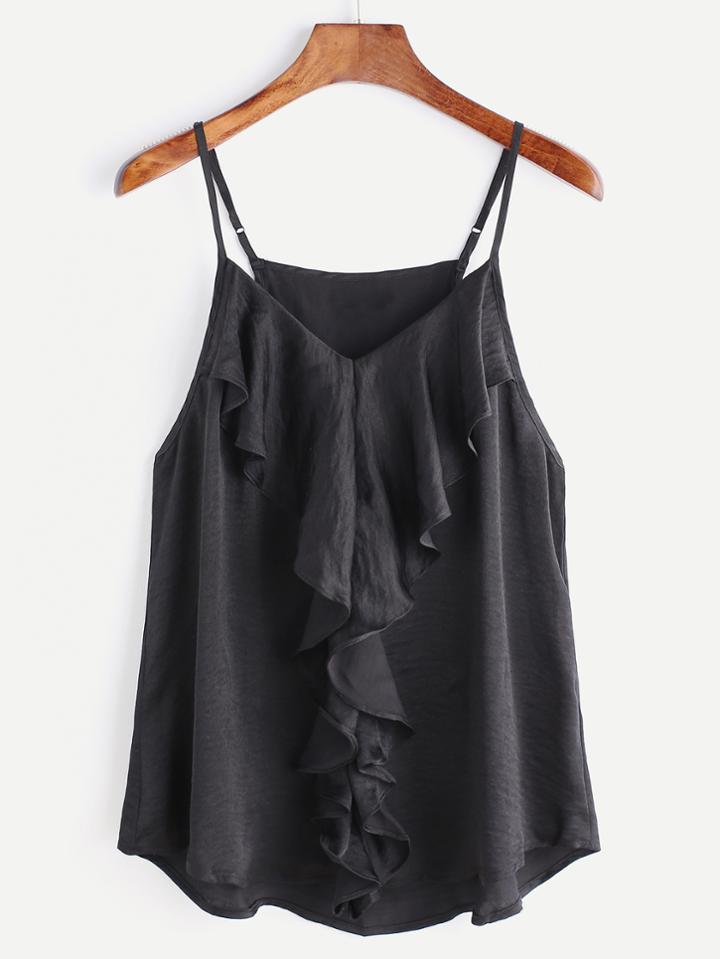 Shein Black Ruffle Trim Cami Top