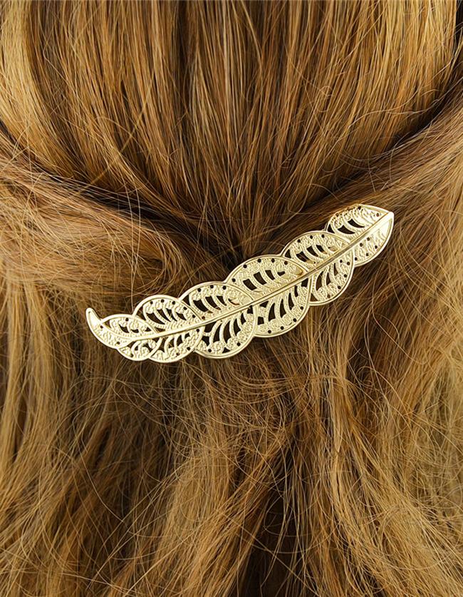 Shein Gold Plated Long Leaf Hair Clip