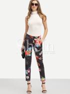 Shein Multicolor Flower Print Pockets Pants