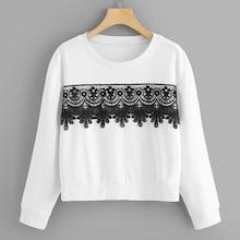 Shein Plus Contrast Lace Appliques Sweatshirt