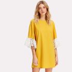 Shein Lace Applique Pearl Beading Sleeve Dress