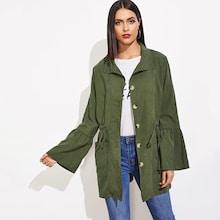 Shein Drawstring Waist Flounce Sleeve Coat