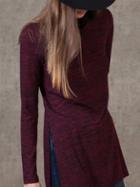 Shein Burgundy High Neck Side Slit Dip Hem T-shirt