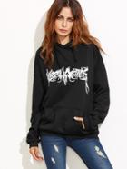 Shein Black Abstract Print Hoodie With Pocket