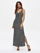 Shein Vertical Striped Grommet Chain Detail Slit Dress