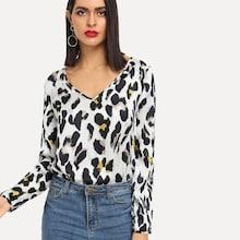 Shein V Neck Leopard Print Top