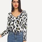 Shein V Neck Leopard Print Top
