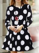 Shein Black Long Sleeve Polka Dot Dress