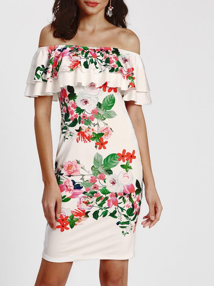 Shein Layered Ruffle Blooming Bardot Dress