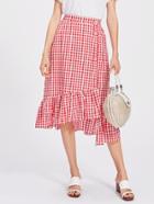 Shein Button Front Staggered Tiered Hem Gingham Skirt