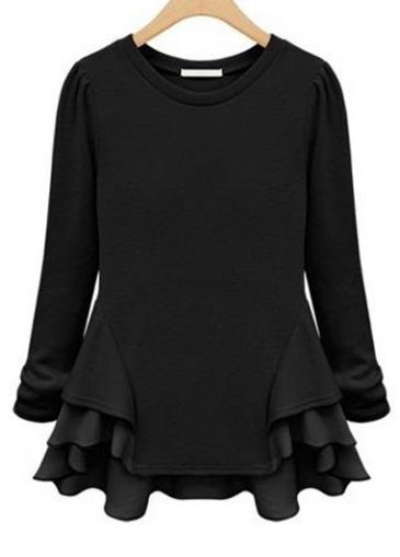 Rosewe Laconic Solid Black Long Sleeve Woman T Shirt