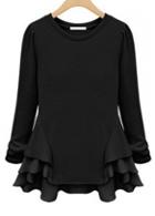 Rosewe Laconic Solid Black Long Sleeve Woman T Shirt