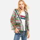 Shein Zip Up Hoodie Colorful Chevron Print Rain Coat