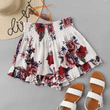 Shein Ruffle Hem Floral Shorts