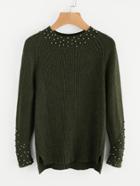 Shein Pearl Beading Slit Hem Jumper