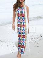 Shein Multicolor Placement Print Keyhole Back Maxi Dress