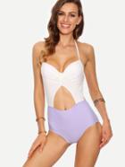 Shein Contrast Ruched Cutout One-piece Swimwear