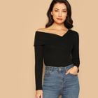 Shein Foldover Asymmetrical Neck Fitted Top
