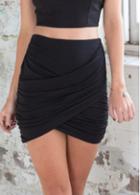 Rosewe Draped Design Solid Black Mini Skirt