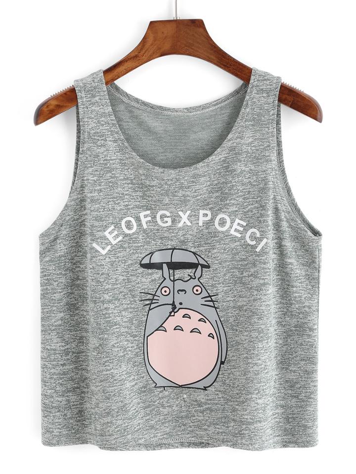 Shein Cartoon Print Green Tank Top