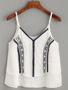 Shein White Dotted Crochet Trim Embroidered Cami Top