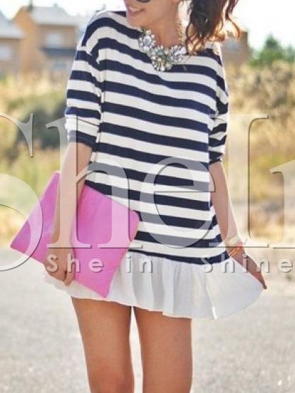 Shein Multicolor Round Neck Striped Ruffle Dress
