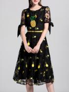 Shein Pineapple Sequined Embroidered Gauze Dress