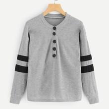 Shein Contrast Striped Side Henley Tee