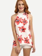 Shein Florals Mock Neck Bow Detail Blouse