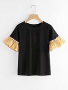Shein Gingham Ruffle Sleeve T-shirt