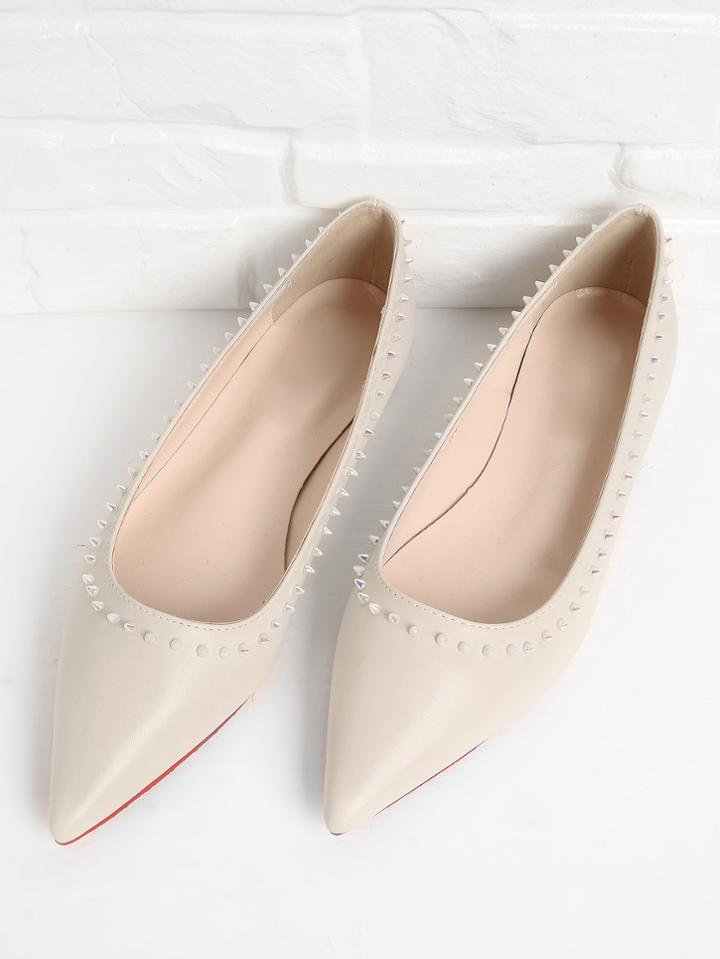 Shein Rockstud Detail Pointed Toe Pu Flats