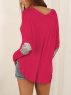 Shein Red Elbow Patch Sequined Loose T-shirt