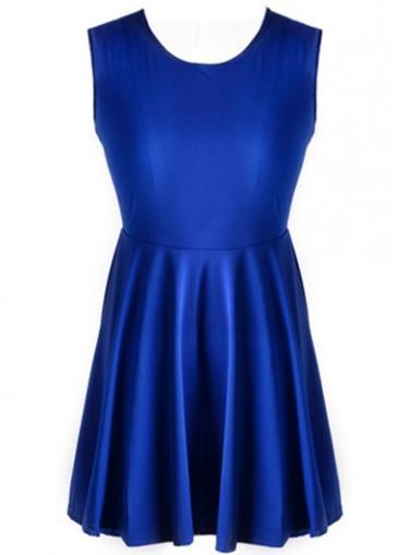 Rosewe Elegant Sleeveless Round Neck Blue A Line Dress