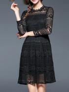 Shein Black Sheer Embroidered A-line Lace Dress