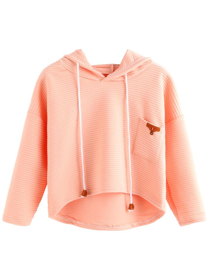 Shein Orange Striped Embossed Dip Hem Hooded Sweatshirt