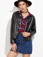 Shein Black Drop Shoulder Faux Leather Jacket