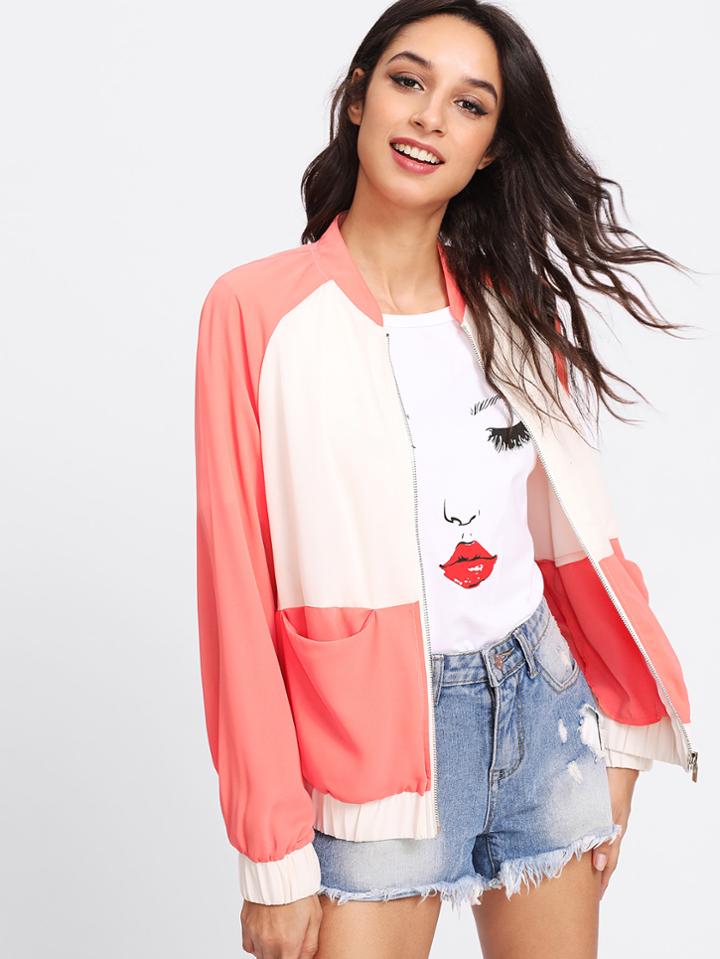 Shein Two Tone Raglan Sleeve Bomber Jacket