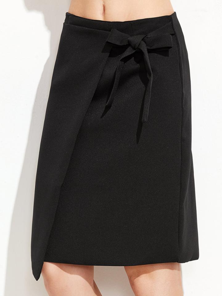 Shein Black Bow Tie Zipper Back Skirt