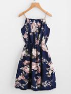 Shein Braided Bead Strap Tie Front Flower Print Dress