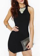 Rosewe Sexy Round Neck Tank Pattern Black Bodycon Dress